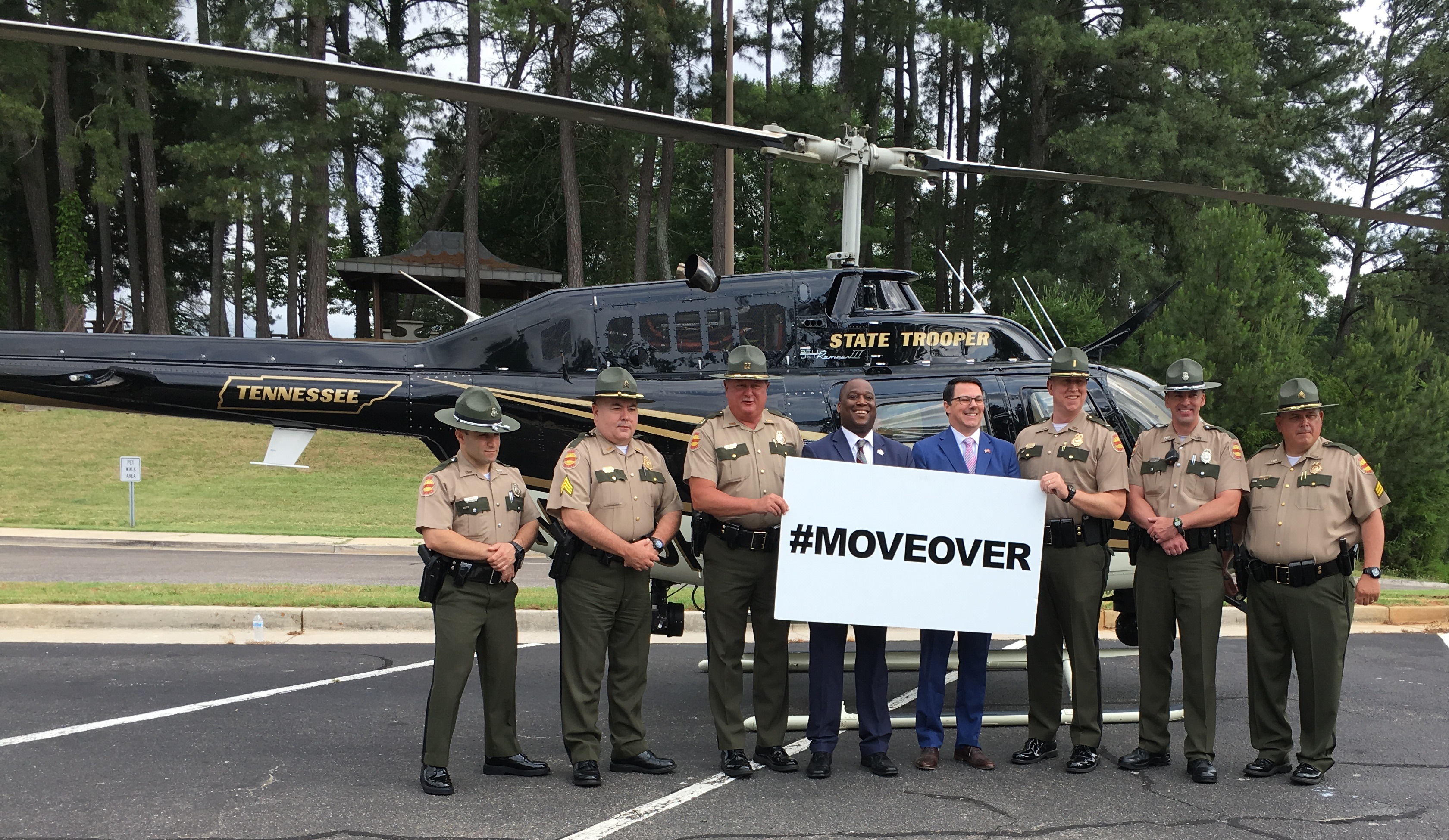 The Tennessee Highway Safety Office with Assistant Commissioner Pete Rosenboro, TDTD, (left) and Director Vic Donoho, Tennessee Highway Safety Office, (right) at “Memorial Holiday Safety Break.”
