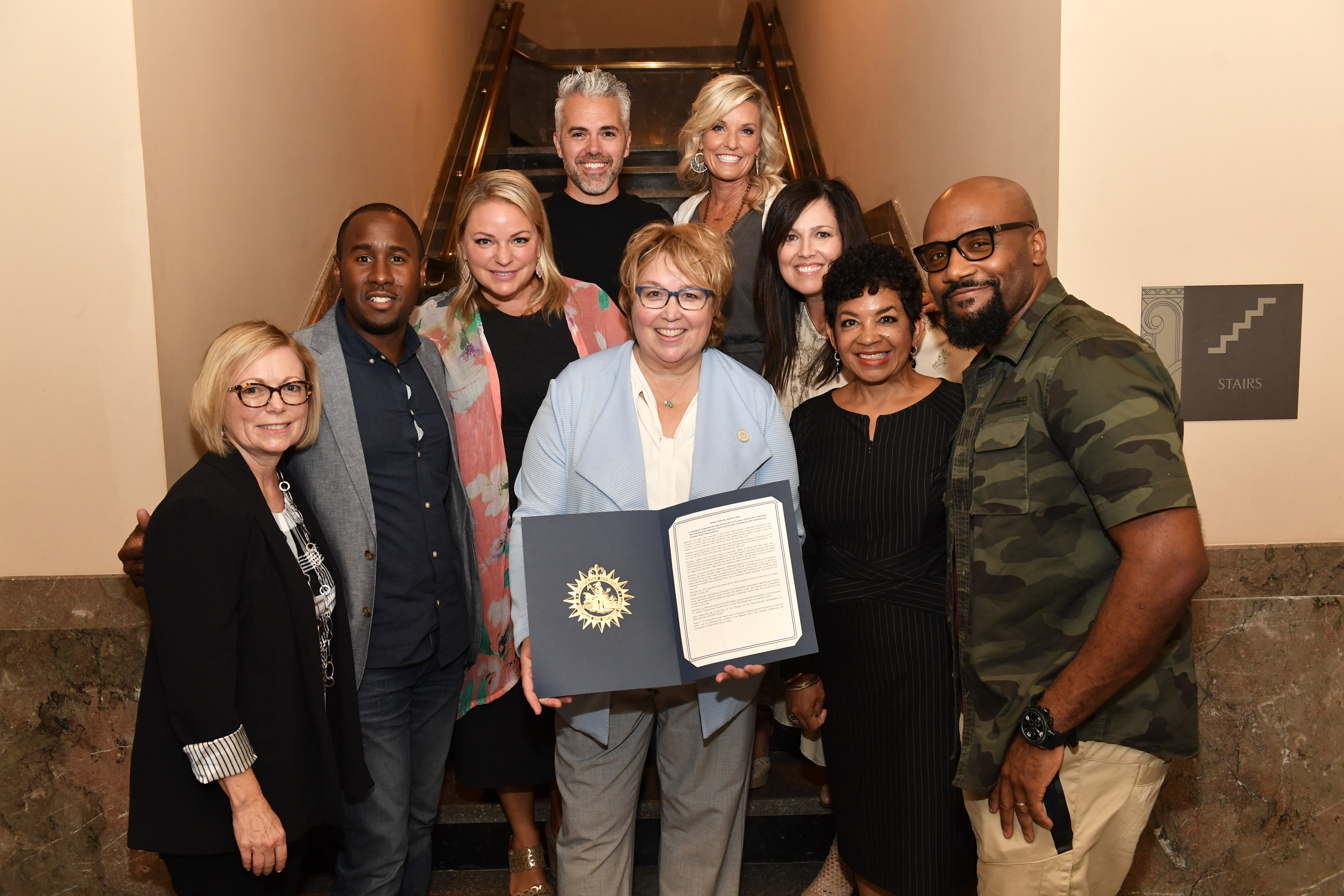Nashville Metro Historical Commission, Metro Council, Gospel Music Association, and Record Labels pose with Resolution