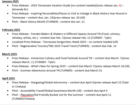 PR Editorial Calendar (Through June 2025)