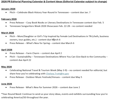 PR Editorial Calendar (Jan.-June 2026)