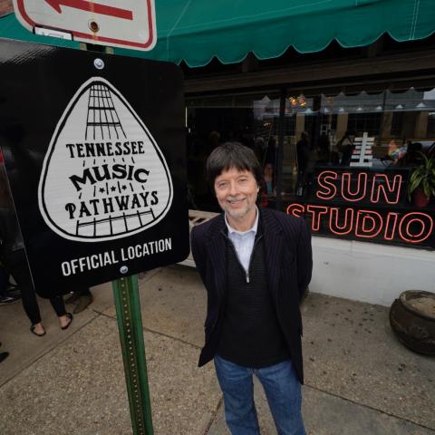 Ken Burns in front of the legendary Sun Studio in Memphis, a stop on the Tennessee Music Pathways. Photo credit: Ed Rode/TN Dept. of Tourist Development