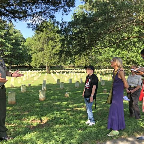 Journalists visit Stones River National Battlefield in Murfreesboro.