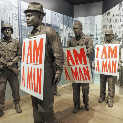 I Am A Man statues inside the National Civil Rights Museum in Memphis